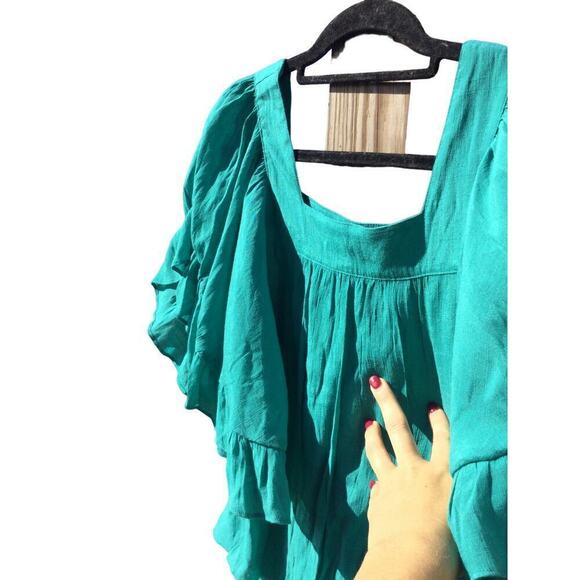 Zac & Rachel shirt womens M medium green flutter sleeve western bohemian festive - Picture 9 of 11